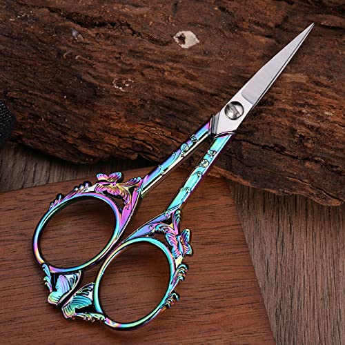 YOUGUOM Sewing Embroidery Scissors, Small Craft Scissor with Cover - color: Rainbow