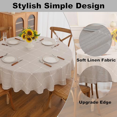 Gernaice Plaid Round Tablecloth Checkered Table Cloth 90“ Brown - color: Brown, size: 90" (Round)
