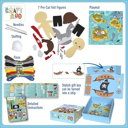 Pirates Sewing Kit for Kids Ages 8-12 - Pre-Cut Felt Pillow Plush Craft - color: Pirates Sewing Kit