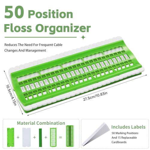 LOKUNN 50 Position Embroidery Floss Organizer, Thread Shelf with 15P Card - color: Green