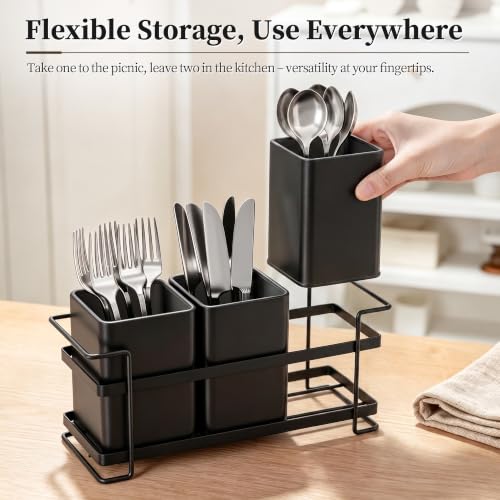 Ewaiira Silverware Caddy Utensil Holder for Party Large 3-Compartment Metal