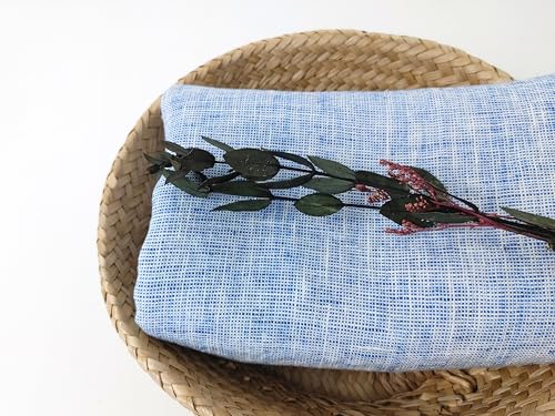 100% Linen Fabric, Délavé Vintage Yarn Dyed, Medium-Heavy Weight – 52" Wide Pre-Washed Soft for Apparel, Crafts & Home Decor | The Linen Lab (Blue Dot, 3 Yard pre Cut) - color: Blue Dot, size: 3 yard pre cut