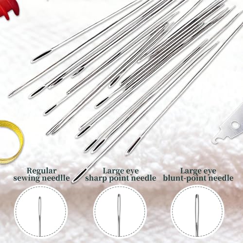 Iemtic Sewing Tool Set, Big Eye Steel Sewing Needle Kit, Threader and Needle Repair Kit Stainless Steel Needles for Hand Sewing (37PCS)
