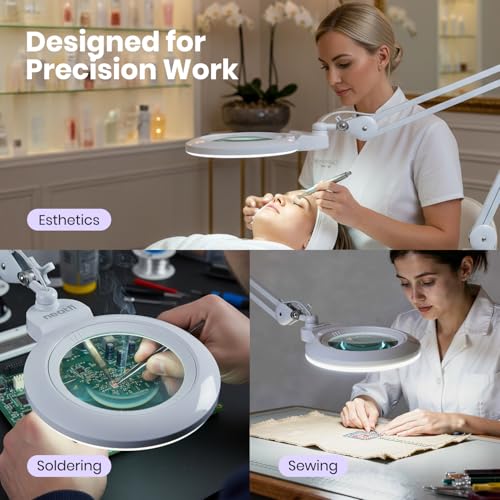 Neatfi XL Bifocal LED Magnifying Lamp, 7” Glass Lens, 2.25X/6X Magnification, 1,600 Lumens Dimmable | Hands-Free Close Work | Crafting, Jewelry & Reading (White-2, 7-inch Lens, Non-CCT with Clamp) - color: White-2, size: 7-inch Lens, Non-CCT with Clamp