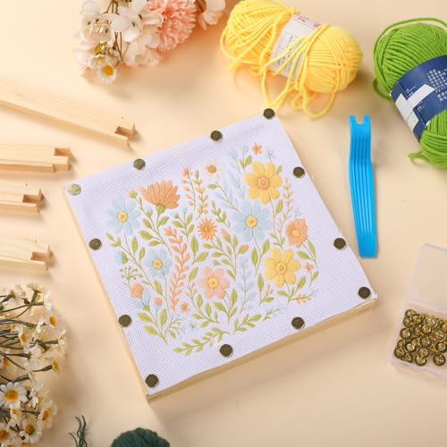 Threehoney 50 Pcs Needlepoint Stretcher Bars Kit 8 Wooden Stretcher Bars, 40 Thumb Tacks and White Cloth Multi Size Embroidery Frame DIY Needlework Craft for Cross Stitch Art Accessories - size: 2 Sizes