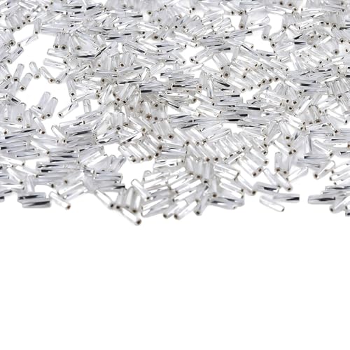 1050pcs 2x7mm Silver Glass Bugle Beads Tube Twisted Seed Beads for Earring Bracelet Necklace Jewelry DIY Craft Making AAA - color: Silver 2x7mm Twisted