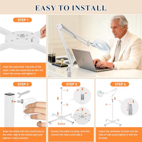 2200 Lumens 12X Esthetician Magnifying Floor Lamp, 3-Axis Magnifier - color: White, size: 12X