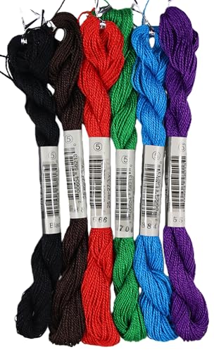 KCS 162 Yards(150 Meters) Mercerized Pearl Cotton Crochet Needlepoint Thread,Size 5,6 skeins,Mixed Color 13 - color: 6color13, size: 6 skeins