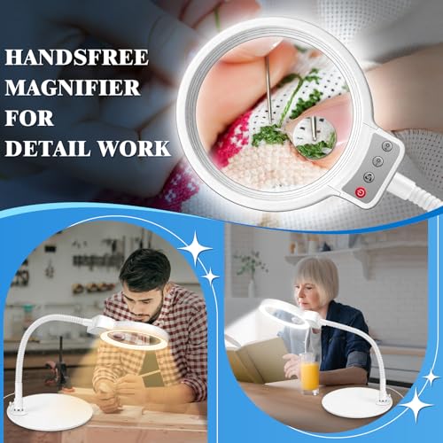 10X 30X Magnifying Glass with Light and Stand, LED Desk Lamp for Close Work - color: White
