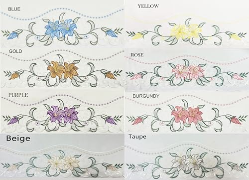 GOHD Lily Fragrance 3pcs Colorful Embroidery Kitchen Cafe Curtain Set.Blue - color: Blue