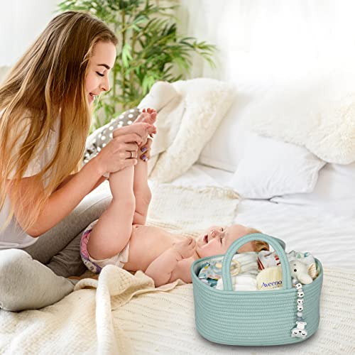 XUANGUO Cotton Rope Baby Diaper Caddy Organizer Basket Light Green - color: light green, size: Regular