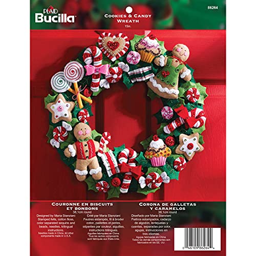 Bucilla Felt Applique Wreath Kit, 15-Inch Round, 86264 Cookies & Candy, Multicolor