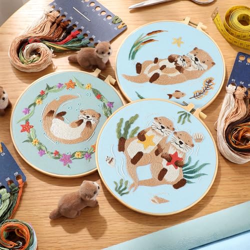 Mindsoft 3 Set Needlepoint Kit for Beginners with Hoop,Otter - style: Otter