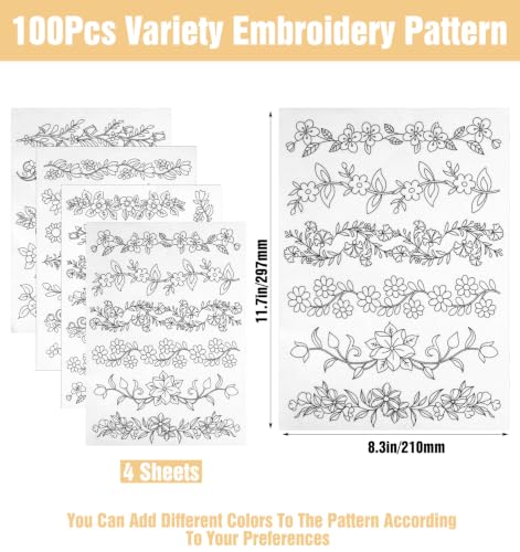 4PCS Stick and Stitch Embroidery Patterns, Water Soluble Embroidery Pattern