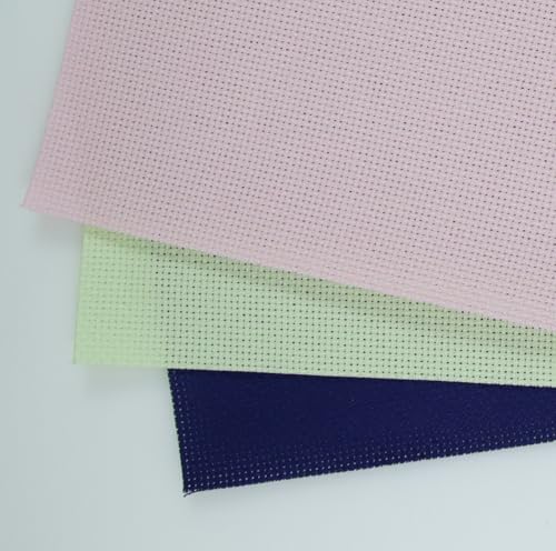 KCS 3 pc of 15" x 18"(38cmx45cm) Counted Cross Stitch Cotton Aida Cloth Needlework Rolled Fabric Box,14CT,Royal Blue+Light Green+Pink - color: Royal Blue+light Green+pink, size: 14CT