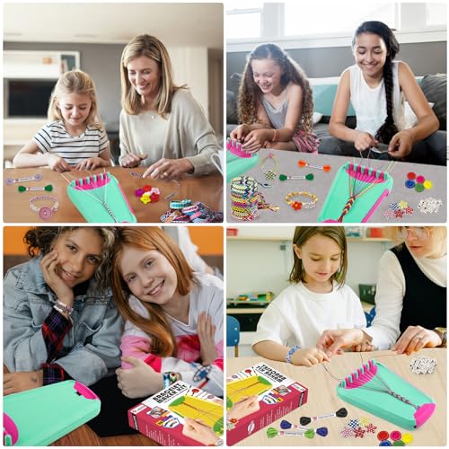 Maynacs Friendship Bracelet Making Kit for Girls 8-12, 28 Pre-Cut Threads - color: Green/Rose