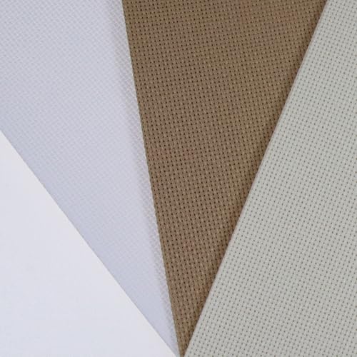 KCS 3 pc of 12" x 18"(30cmx45cm) 18CT Counted Cotton Aida Cloth Cross Stitch Fabric (White+Cream+Khaki) - color: White+cream+khaki