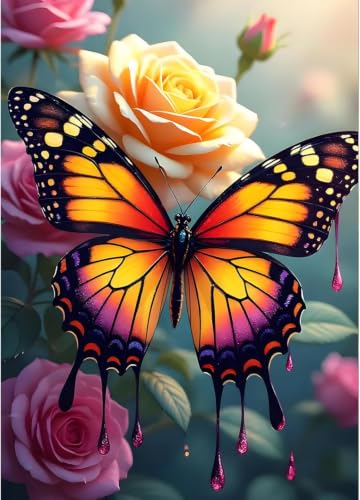 Butterfly & Flower Stamped Cross Stitch Kit, Embroidery 11.8x15.7in - color: D073