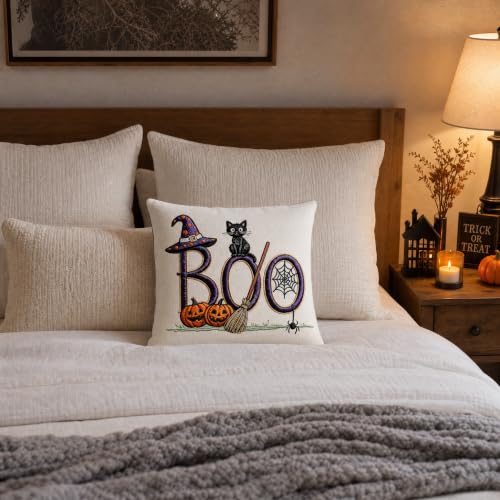 Halloween Witch Cat Pumpkin Linen Throw Pillow Cover 18x18 - color: Pa10061, size: 18" x 18" (Pack of 1)