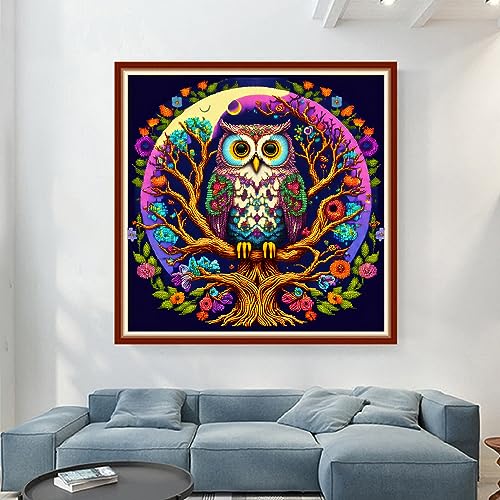 Dimensean Stamped Cross Stitch Kits Full Range of Embroidery Patterns Starter Kits for Beginners Adult DIY Cross Stitches Needlepoint Kits 11CT-Colorful Owl 17.7x17.7 inch - color: Pattern Style 08