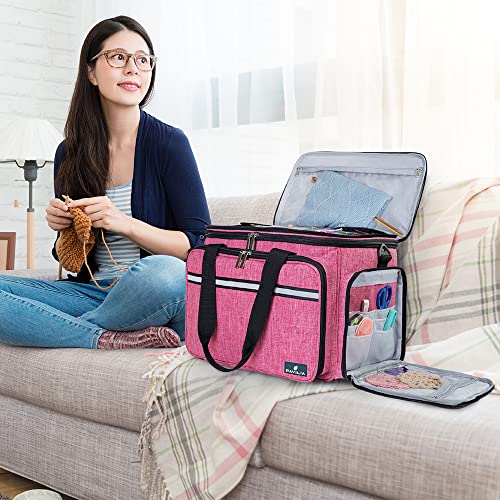 PAVILIA Large Knitting Yarn Storage Bag Crochet Organizer for Knitter, Pink - color: Heather Pink
