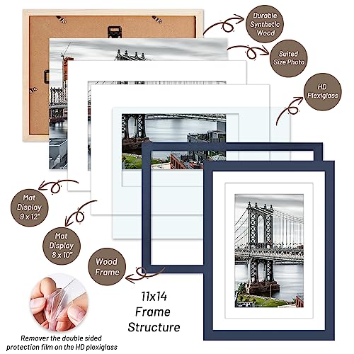 11x14 Picture Frames Solid Wood Display Pictures 9x12 or 8x10 with Mat or 11x14 Frame without Mat Poster Photo Frame Art with 2 Mats for Wall Mounting or Table Top(Jazz Blue) - color: Jazz Blue, size: 11x14 inch
