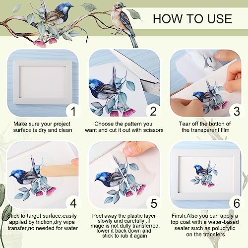 BBTO 12 Sheets Vintage Rub on Transfer for Craft Birdhouse Bird Decals - style: Bird