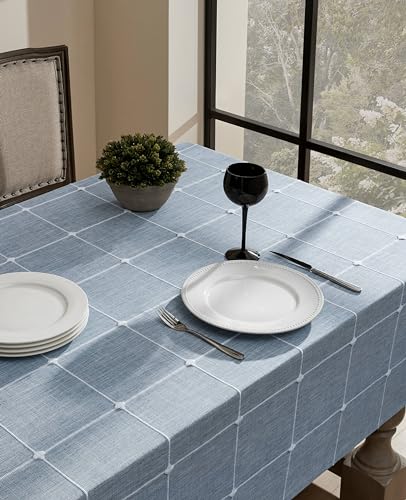 ZeeMart Grid Embroidered Rectangle Hemmed Tablecloths 52x70in, Blue - color: Blue, size: 70" x 52" (Rectangular)