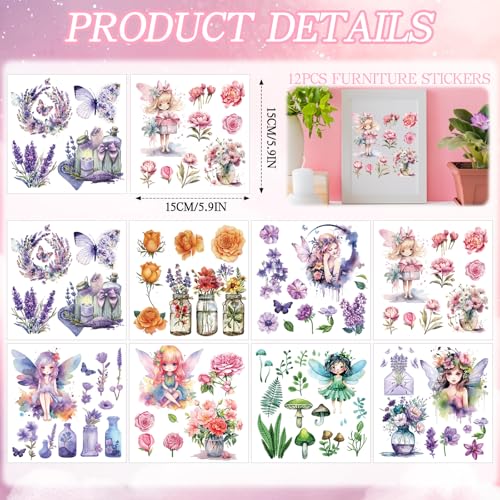 Wxiben 12 Pcs Fairy Flower Rub on Transfers for Crafts and Furniture - style: Fairy