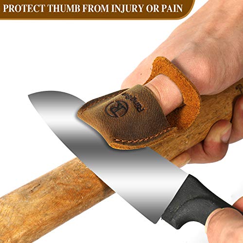 Ringsun Thumb Guard Wood Carving Tools, Leather Finger Protector, Handmade Carpenter Working Carving Kit Accessories Brown RS40 - color: Brown