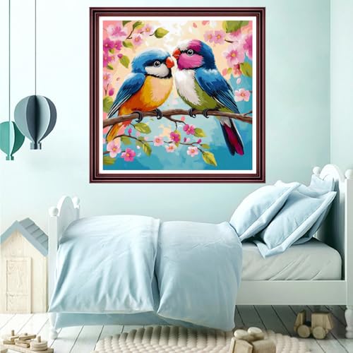 Funchey Counted Cross Stitch Kits for Adults Needlepoint Kits Unprinted Cross Stitching Embroidery Kit 11CT Cross Stitch Supplies-Couple Bird Flowers 18x18 inch - color: ArtsKits04
