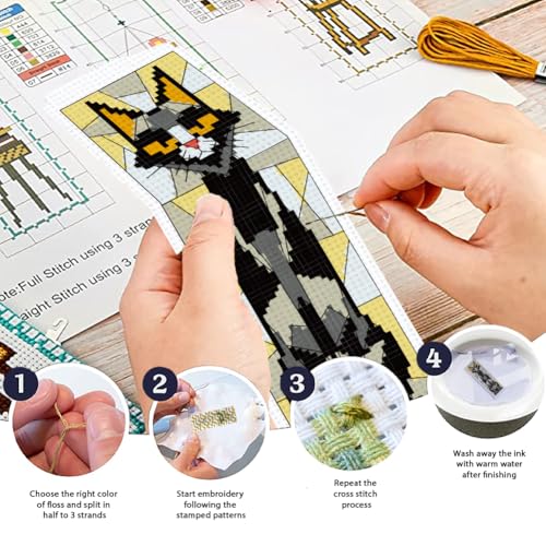 ORIGACH 6 Set Stained Glass Black Cat Cross Stitch Bookmark Kit - style: Stained Glass Cat