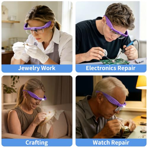 JARLINK Magnifying Glass with Light, 5 Lenses, Rechargeable Headset - color: Purple