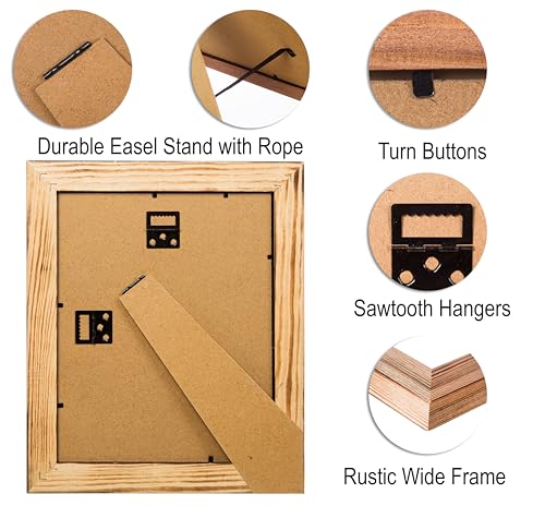 Rustic Wooden Square Picture Frames 8x8 - Set of 2 - Natural Solid Eco Wood with Real Glass for Wall Mounting and Tabletop Photo Frame - color: Natural