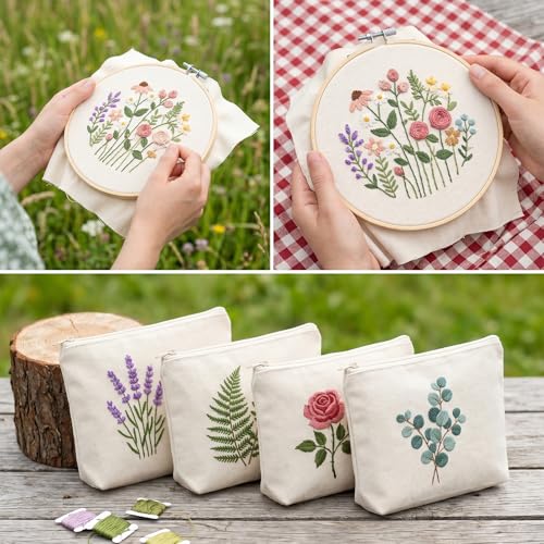 4 Pcs Linen Needlework Fabric 19" Squares Solid Color Embroidery Fabric Linen Cloth Embroidery Accessories for Cross-Stitch, Clothing Needlework, DIY Decoration (5M x 5M)