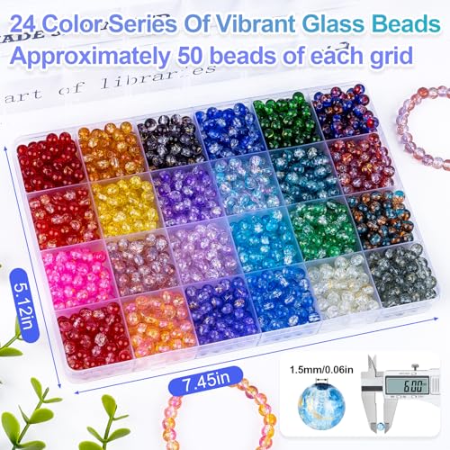 XSEINO About 1200+ PCS 6mm Golden Silk Style Glass Beads Bracelet Making Kit,24 Assorted Colors Golden Silk Series Crystal Beads for Bracelet and Jewelry Making and DIY Crafts,Friendship Bracelets - color: Floral Glass Beads