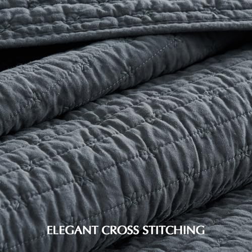 EverGrace 100% Cotton Cross Stitch 3-Piece Quilt Set, King, Midnight Blue - color: Midnight Blue, size: King/Cal King (108" X 96")