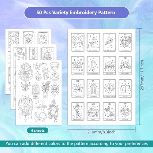 GLOBLELAND 4 Sheets Tarot Cards Water Soluble Embroidery Pattern - color: Tarot Cards