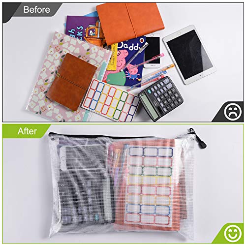 6PCS Mesh Zipper Pouch Bags: A4 Clear Zipper Pouches for Classroom, Black - color: Black, size: A4 (13.5×9.5 inch)