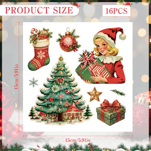 Christmas Rub on Transfers for Crafts, Classic Transfer Furniture Decals - style: Retro Christmas