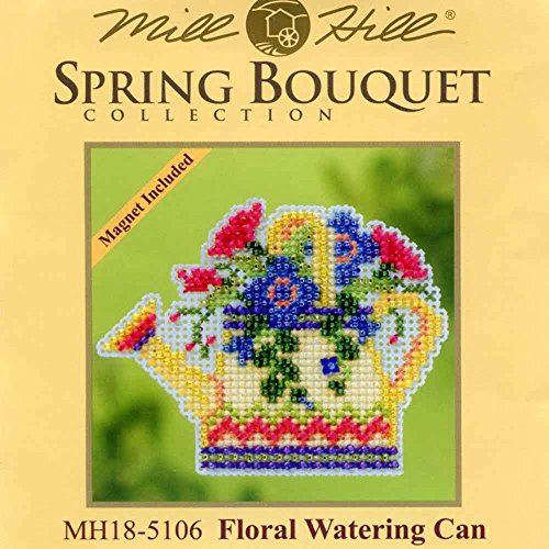 Floral Watering Can Beaded Counted Cross Stitch Kit Mill Hill 2015 Spring Bouquet MH185106