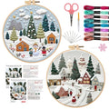 Offizon Christmas Embroidery Kit for Beginners, 2 PCS Starter Cross Stitches, Winter Night Santa Handicrafts, Merry Chistmas - color: Christmas Snow