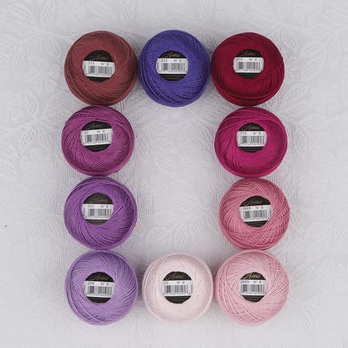 Size 8 Double Mercerized Egyptian Long Staple Cotton Pearl Thread Ball 10 Grams (87 Yards) Embroidery Thread 10 Colors per Box for Crochet Hardanger Cross Stitch Hand Embroidery (Set1) - color: Set1