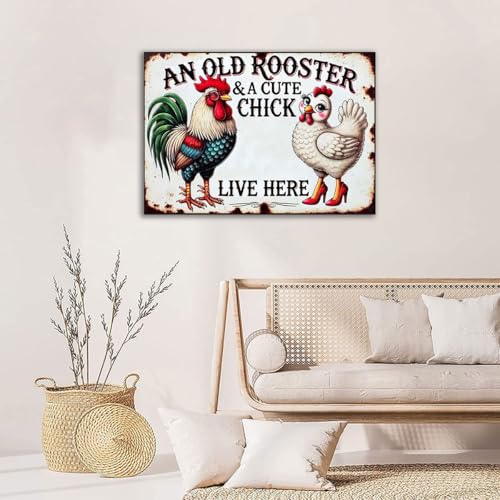 an Old Rooster & A Cute Chick Live Here Chicken Stamped Cross Stitch Kits