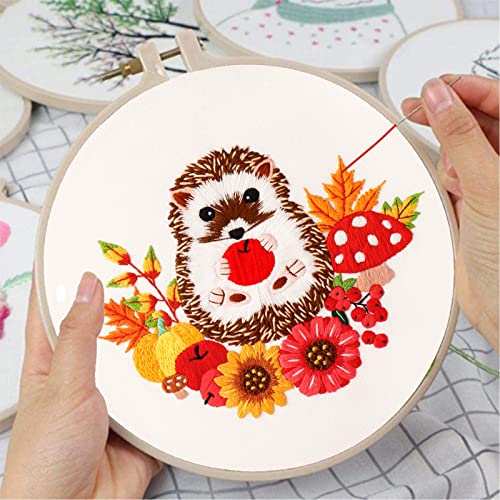 Louise Maelys Cute Hedgehog Embroidery Kit for Beginners Animal Craft - color: kit-9
