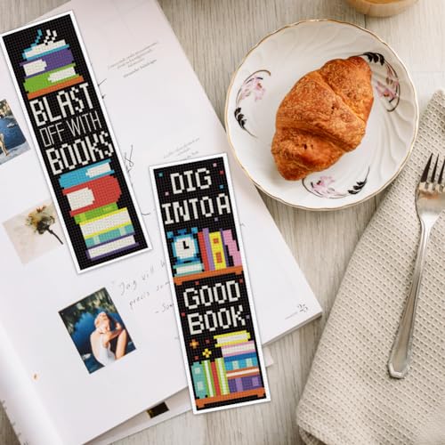 INFUNLY 6PCS Book Theme Cross Stitch Bookmark Kits 8''x2.4'' Study Bookmark Making Kit Good Book DIY Stamped Embroidery Bookmarks for Beginners with Instruction for Book Lovers Reader Writers Gift - style: Book Theme