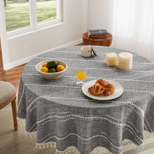 ZeeMart Hemstitched Striped Boho Table Cloth, 60 Inch Round Charcoal - color: Charcoal, size: 60" (Round)