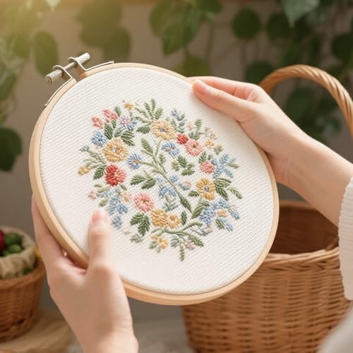 NINGWAAN 50 Pcs Embroidery Hoops Set, 4 Inch, 6 Inch, 8 Inch, 10.3 Inch, 12 Inch, Round Bamboo Wooden Frames, Cross Stitch Rings for Hand Sewing, Craft Projects