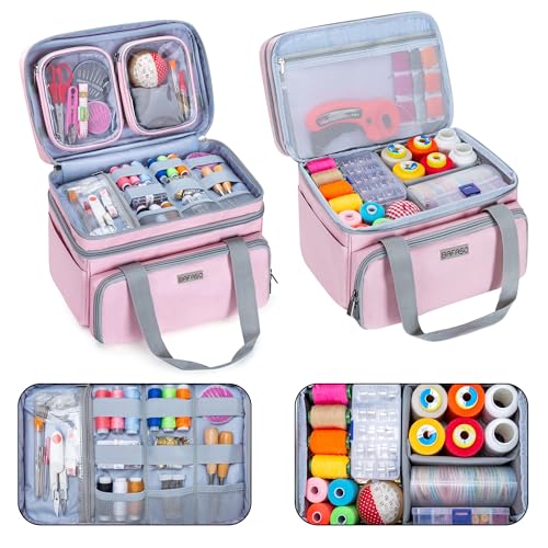 BAFASO Double Layer Sewing Accessories Organizer, Pink - color: Pink