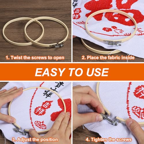 PATIKIL 2 Pieces 5 Inch Embroidery Hoops Round Adjustable Beach Wood Circle Cross Stitch Hoop Ring Bulk for Embroidery Art Craft Handy Sewing Decoration - size: 5 Inch